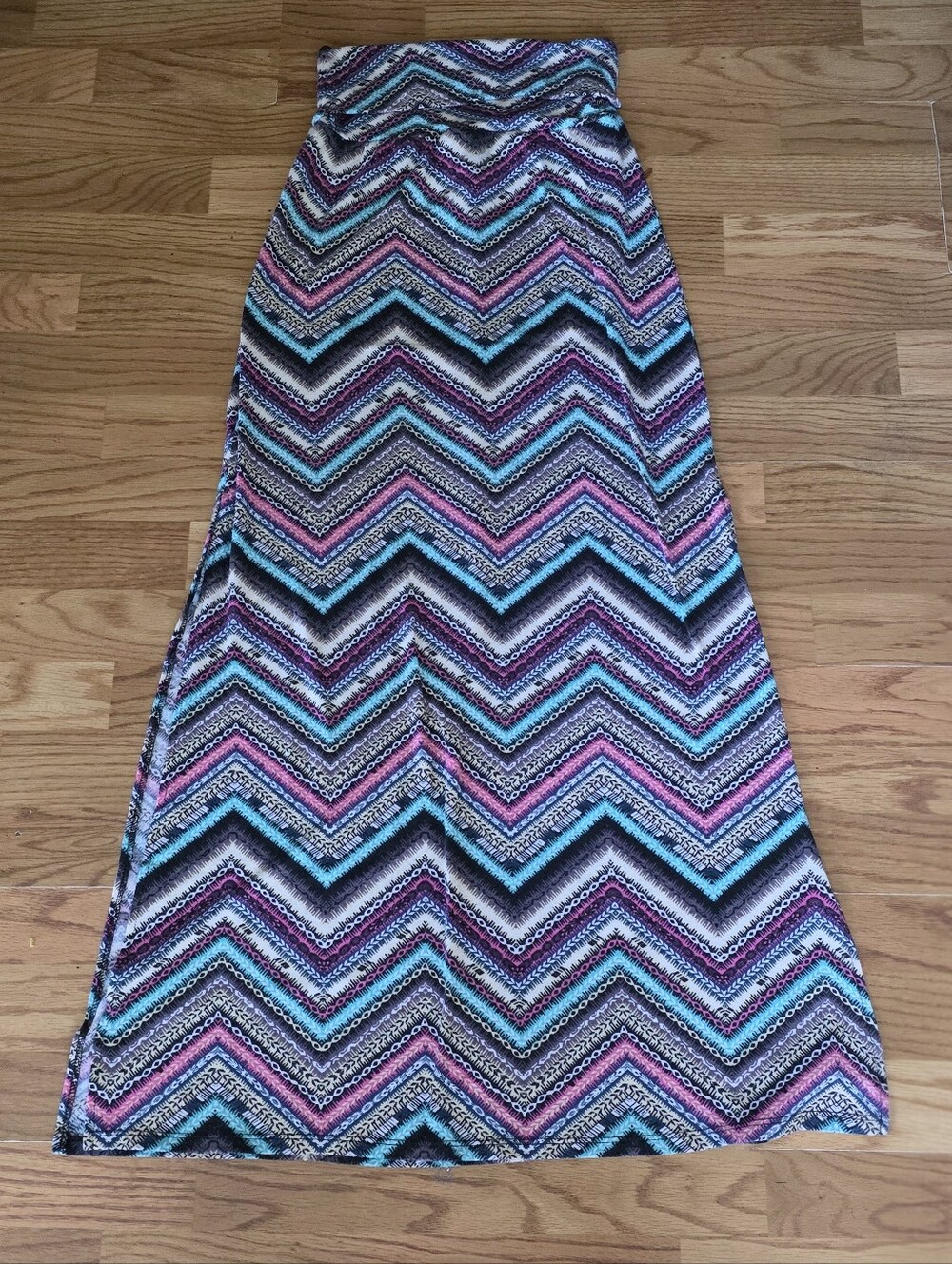 Joe Benbasset Chevron Maxi Skirt in Teal, Pink & Black XS